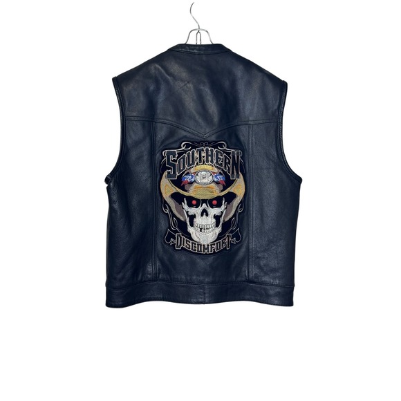 First Classics Mens Vest Vintage Genuine Leather Motorcycle Logo Black Large - Picture 7 of 10